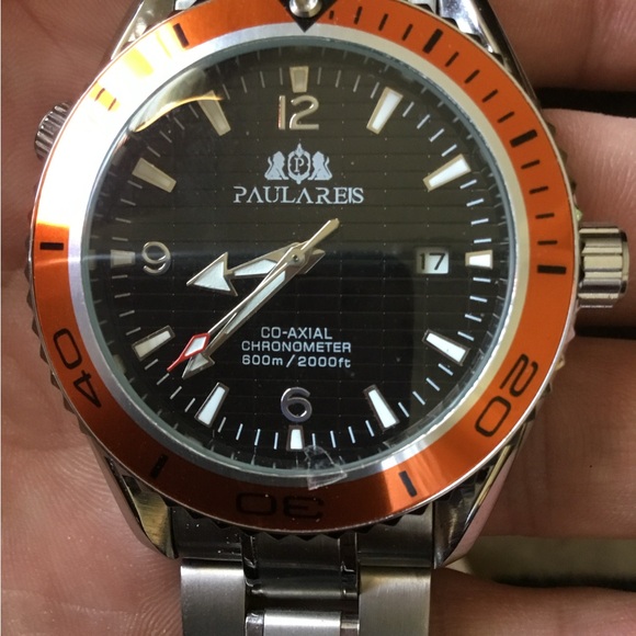 New Automatic Mechanical Paulareis Orange and Silver Chronometer Watch